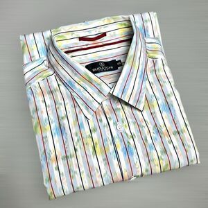 Bugatchi Uomo Cotton Shirt Button Down Striped White Multicolor Long Sleeve XXL